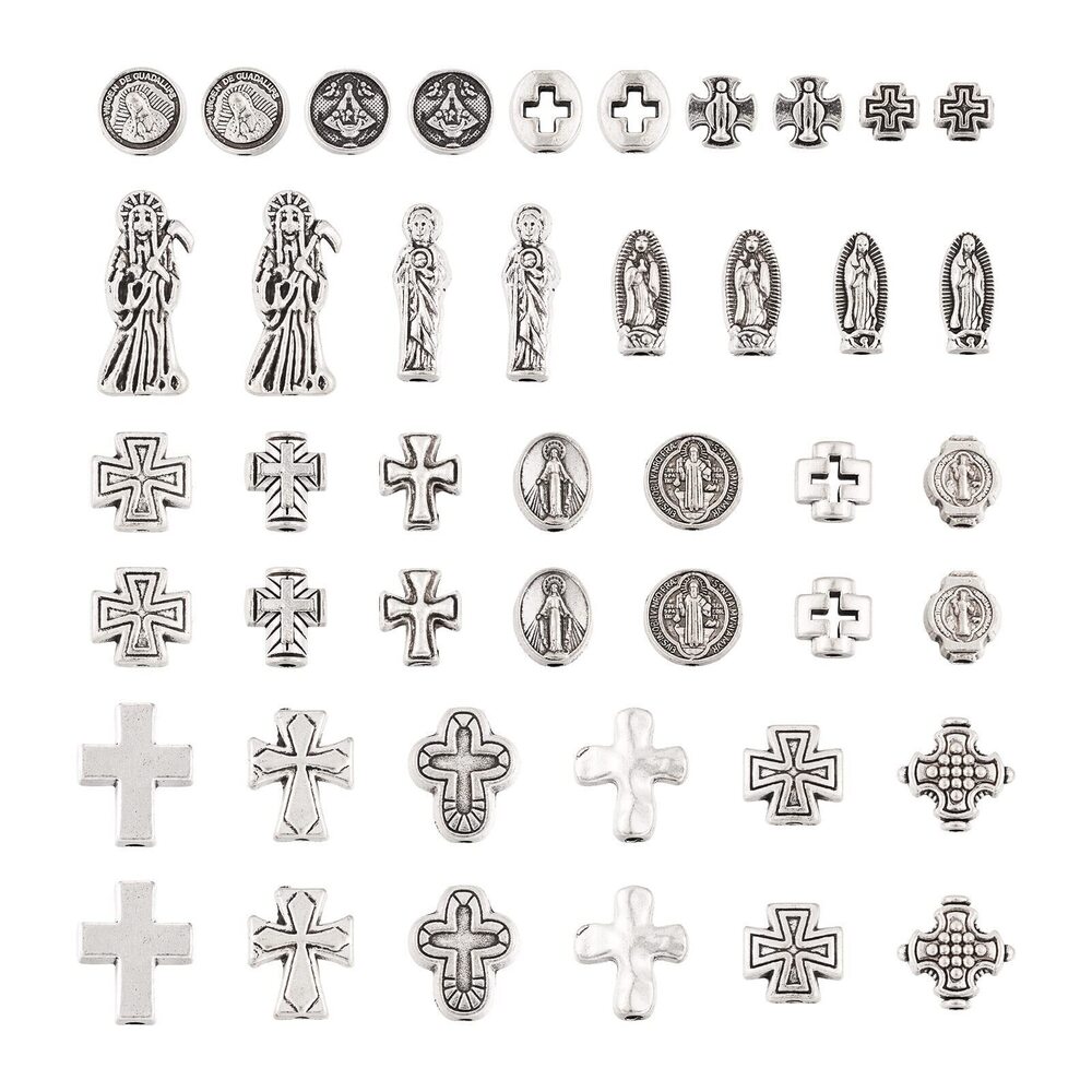 5990 88Pcs Tibetan Cross Beads Antique Silver Alloy Crucifix Spacer Beads